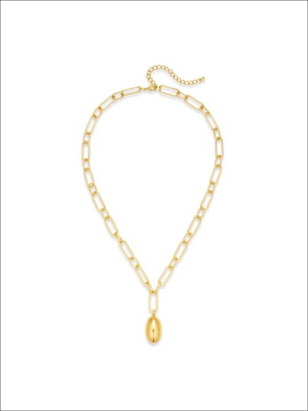 14k Gold Plated Paperclip Chain Necklace with Oval Teardrop Pendant